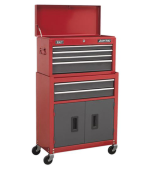 Sealey 6 Drawer Topchest & Rollcab Combination with Ball-Bearing Slides - Red/Grey Sealey 6 Drawer Topchest & Rollcab Combination with Ball-Bearing Slides - Red/Grey